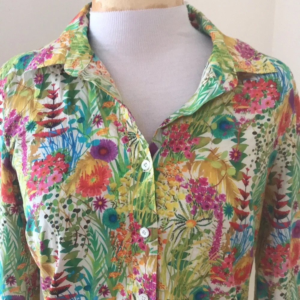Liberty for J.Crew SZ 4,colorful floral button down shirt. - Picture 2 of 8